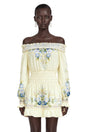 Crystal Yellow Off Shoulder Floral Print Mini Dress