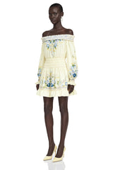 Crystal Yellow Off Shoulder Floral Print Mini Dress