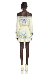 Crystal Yellow Off Shoulder Floral Print Mini Dress