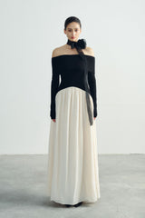 Sofia Off Shoulder Maxi Dress – Adjustable Neckline – Soft Stretch Fit