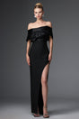 Cynthia Black Off-Shoulder Pleated Maxi Dress