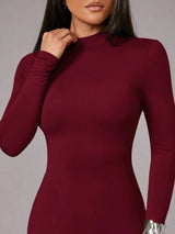 Cynthia Jumpsuit - Skinny Fit - High Stretch Fabric - Long Sleeve Length - Casual Style - Stand Collar Neckline - Natural Mid Waist Line