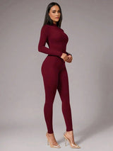 Cynthia Jumpsuit - Skinny Fit - High Stretch Fabric - Long Sleeve Length - Casual Style - Stand Collar Neckline - Natural Mid Waist Line
