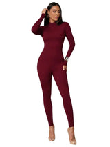 Cynthia Jumpsuit - Skinny Fit - High Stretch Fabric - Long Sleeve Length - Casual Style - Stand Collar Neckline - Natural Mid Waist Line