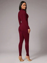 Cynthia Jumpsuit - Skinny Fit - High Stretch Fabric - Long Sleeve Length - Casual Style - Stand Collar Neckline - Natural Mid Waist Line