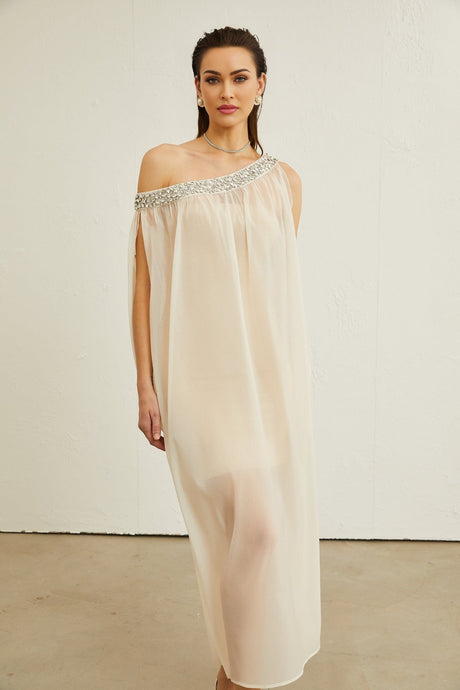 Cynthia Midi Dress – Sleeveless – Mono Shoulder – Crystal Embellishment