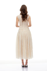 Cynthia Neutrals 3D Petal Textured Midi Dress