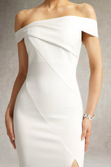 Cynthia White Off-Shoulder Slit Dress for Special Occasions
