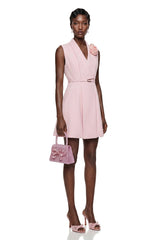 Cyprian Pink Sleeveless Mini Dress with 3D Florals
