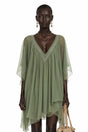 Cyrielle Emerald Green Chiffon Cape Mini Dress