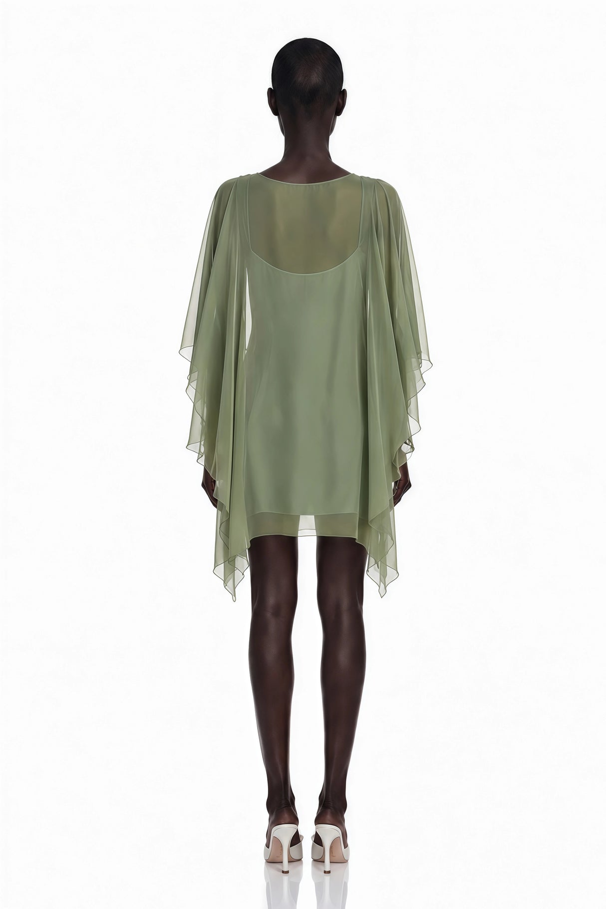 Cyrielle Emerald Green Chiffon Cape Mini Dress
