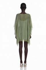 Cyrielle Emerald Green Chiffon Cape Mini Dress
