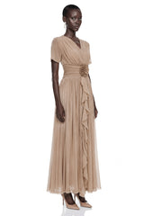 Cyrielle Light Khaki Chiffon Wrap Maxi Dress