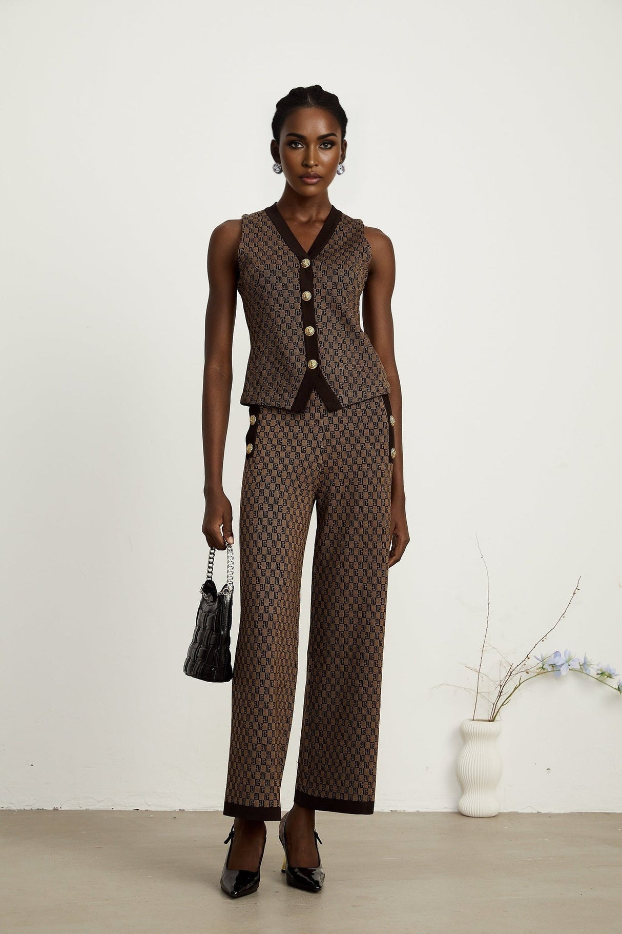 Cyrielle monogramjacquard top  trousers matching set