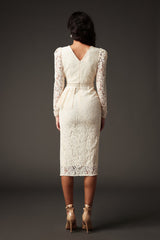 Dahlia Ivory Lace V-Neckline Dress with High Slit for Special Occasions