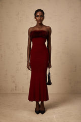 Dahlia Midi Dress - Mesh Overlay - Off the Shoulder - Faux - Fur Detail - Layered Design - Fitted Silhouette