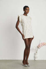 Dahlia Mini Dress - Sleeveless - Round Neck - Pleat & Crystal Embellishments