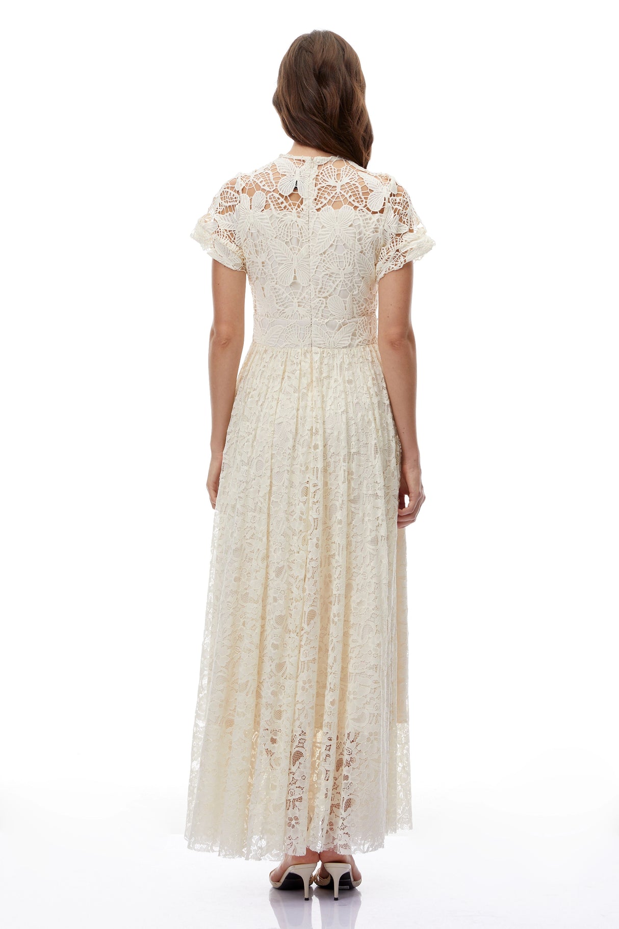 Dahlia White Floral Lace Maxi Dress with Butterfly Applique
