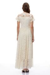 Dahlia White Floral Lace Maxi Dress with Butterfly Applique