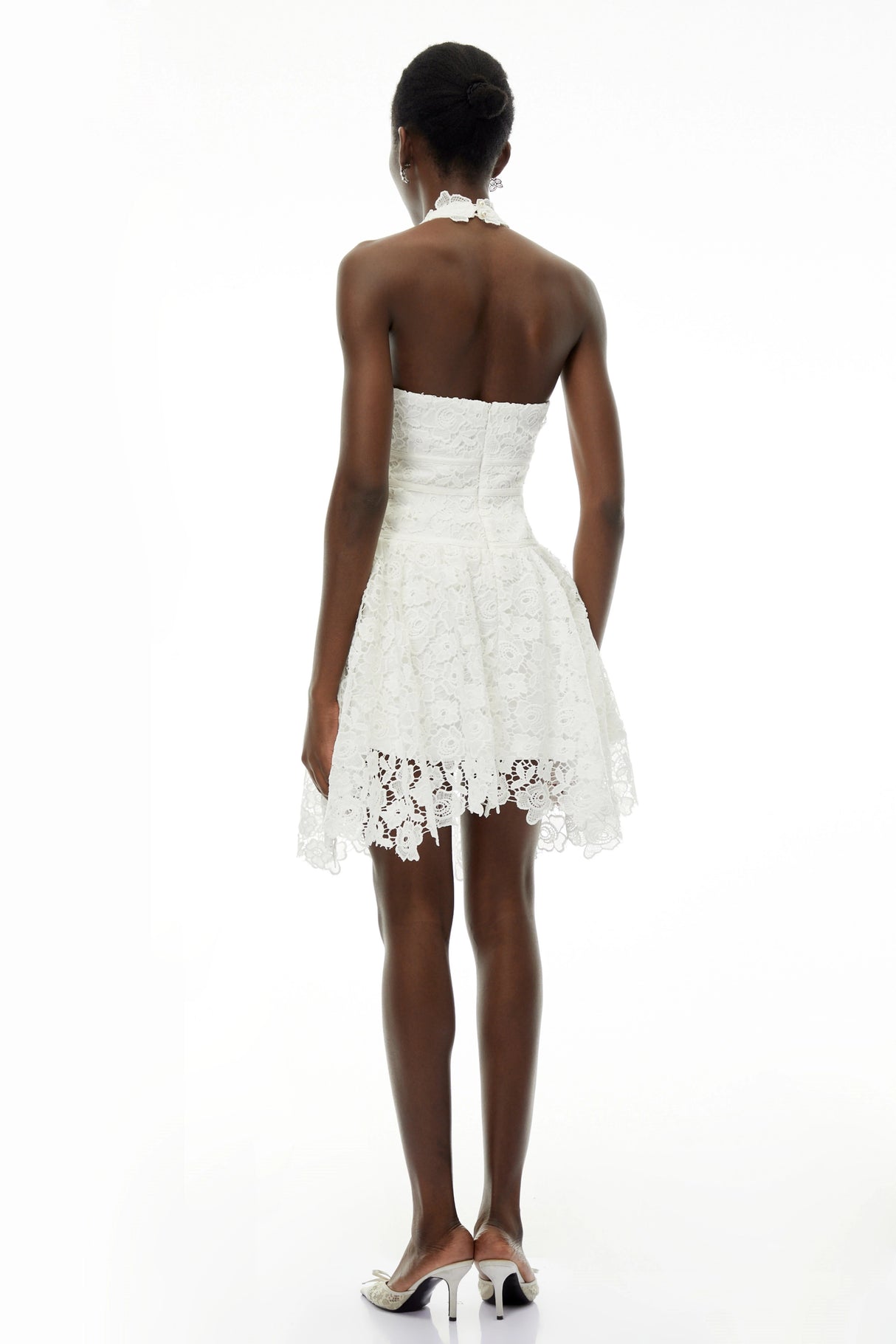 Daisy White VNeck Floral Lace Mini Dress with Bow