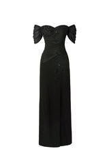 Dakota Black Off-Shoulder Maxi Gown with Embellishments