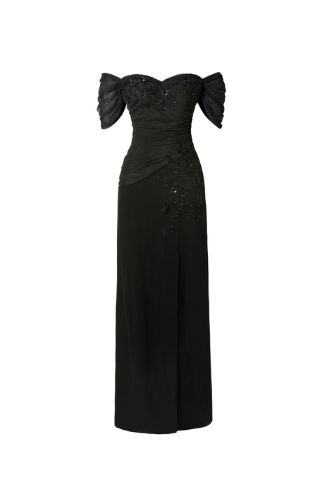 Dakota Black Off-Shoulder Maxi Gown with Embellishments