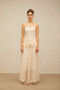 Dakota Maxi Dress Ruffled Pleated Neutral Glitter Strapless & Corset