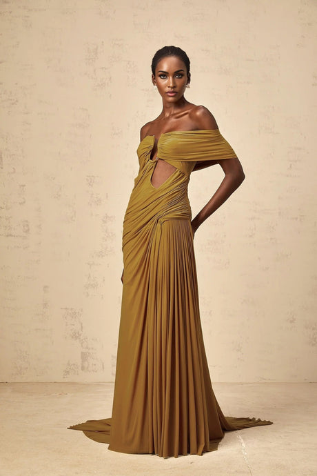 Dakota Maxi Dress Yellow Off - shoulder Cut - out & Ruched