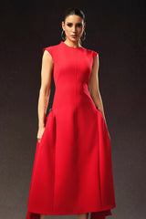 Dakota Red Sleeveless Maxi Dress High Neckline Tailored Silhouette Elegant Sophisticated Flowing Skirt Formal Evening Luxurious Fabric Versatile Stylish Accessories