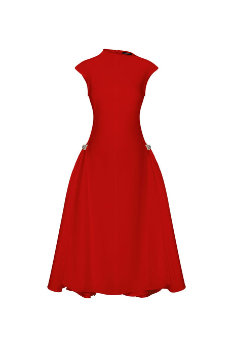 Dakota Red Sleeveless Maxi Dress with High Neckline and Tailored Silhouette