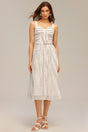 Dakota White Pearl Dot Halter Fit and Flare Midi Dress