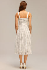 Dakota White Pearl Dot Halter Fit and Flare Midi Dress
