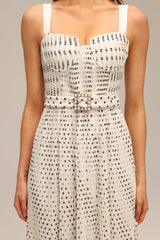 Dakota White Pearl Dot Print Halter Fit and Flare Midi Dress