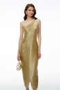 Dalia Gold One Shoulder Asymmetrical Midi Dress