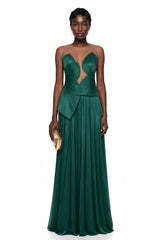 Dalila Green Backless Asymmetrical Ruched Maxi Dress
