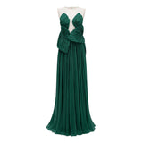 Dalila Green Backless Asymmetrical Ruched Maxi Dress