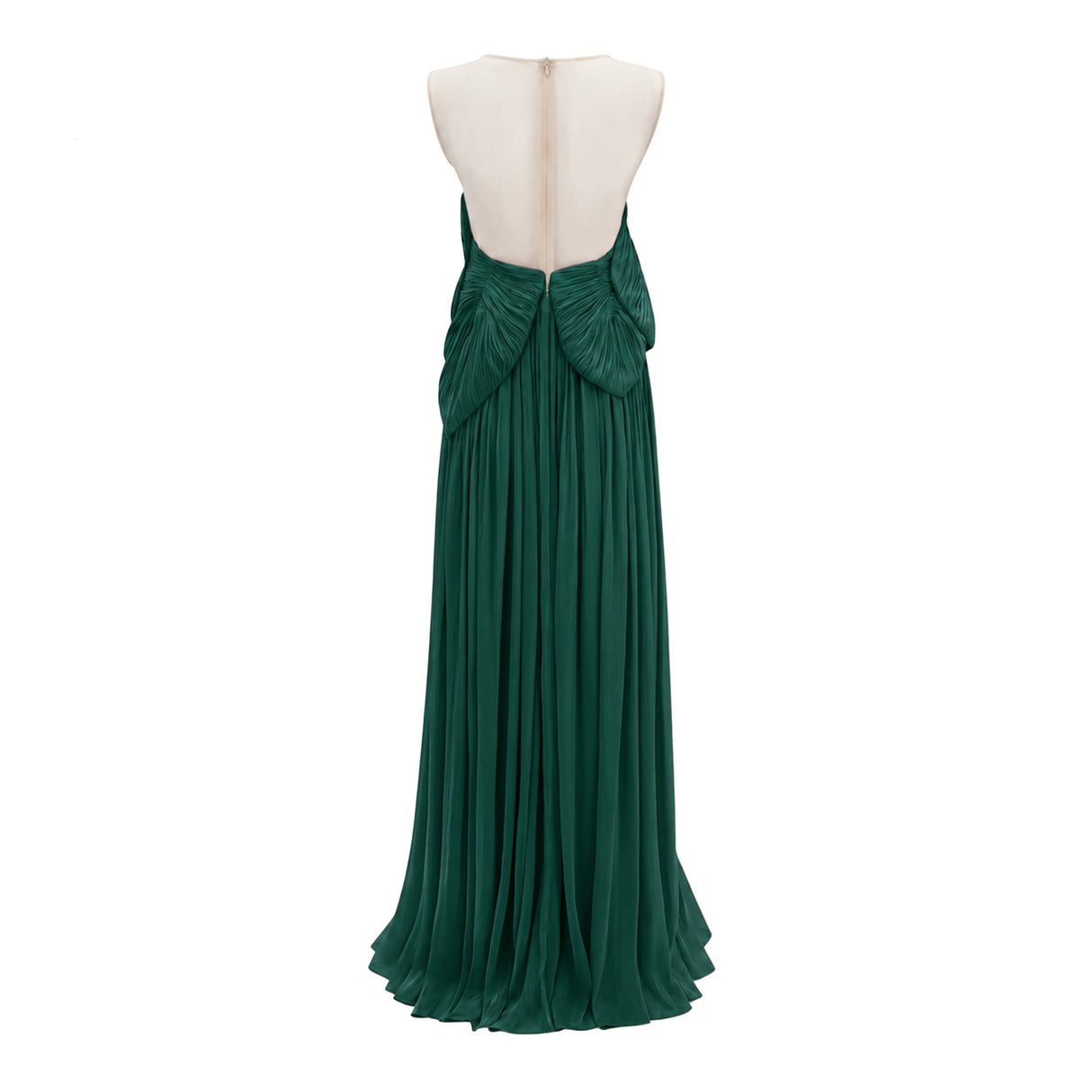 Dalila Green Backless Asymmetrical Ruched Maxi Dress