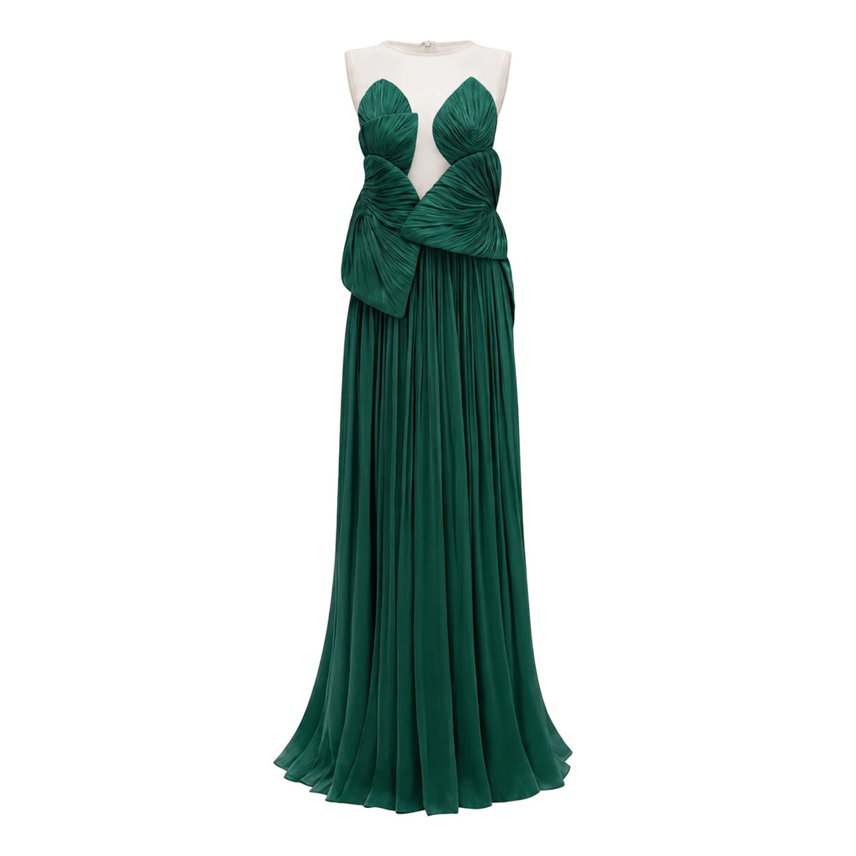 Dalila Green Backless Asymmetrical Ruched Maxi Dress