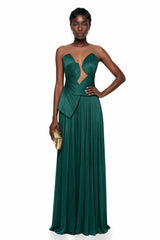 Dalila Green Backless Asymmetrical Ruched Maxi Dress