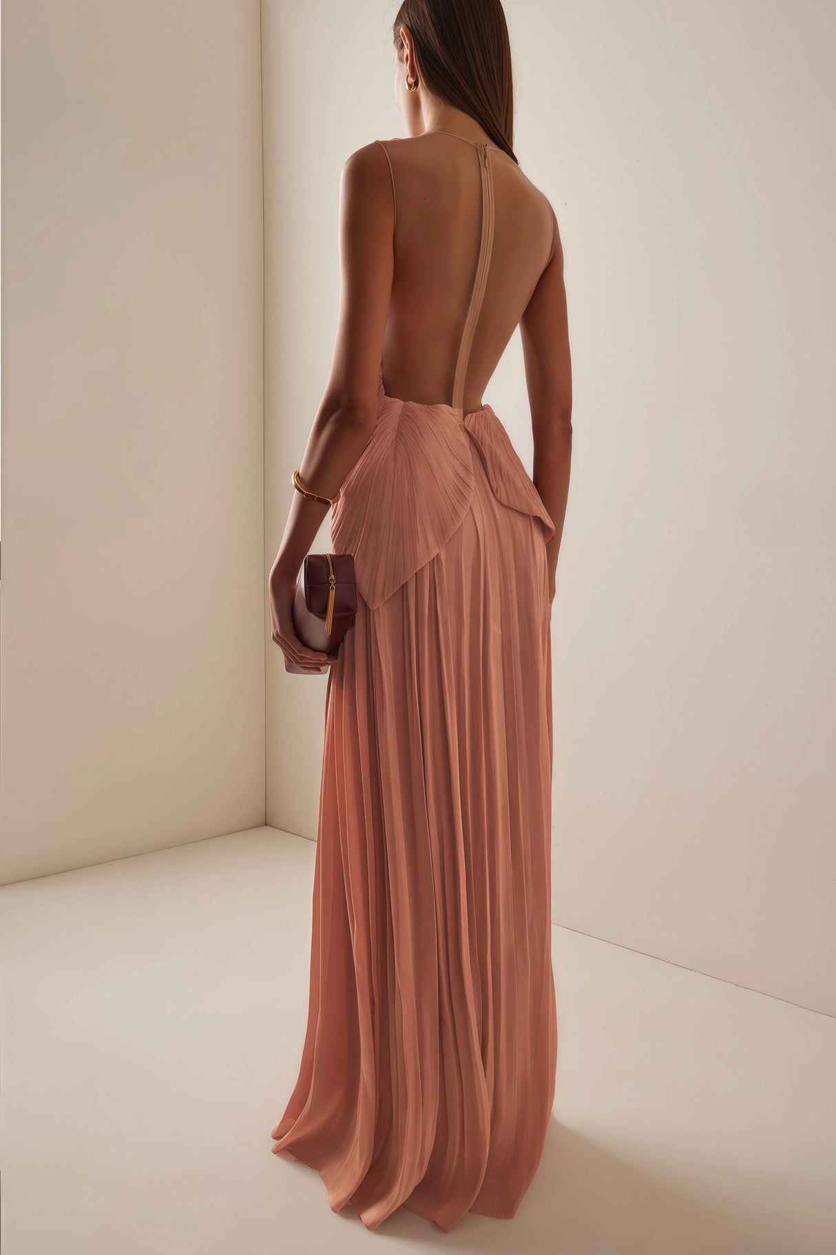 Dalila Pink Backless Asymmetrical Ruched Maxi Dress