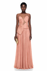 Dalila Pink Backless Asymmetrical Ruched Maxi Dress