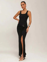 Dallas Maxi Dress - Refined Style - High Stretch Fabric - Slim Fit - Sleeveless - Square Neck Neckline - Wedding Occasion - Premium Quality