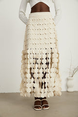 Dallas Maxi Skirt – Fabric Disc Overlay – Fringed Design – Half Lining – Rear Zip – Unique Statement Skirt