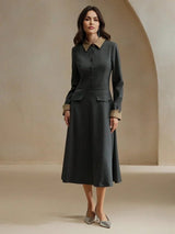 Dallas Midi Dress - Elegant Style - Belted - Button Front - Colorblock - Formal & Evening