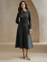 Dallas Midi Dress - Elegant Style - Belted - Button Front - Colorblock - Formal & Evening