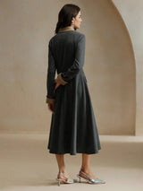 Dallas Midi Dress - Elegant Style - Belted - Button Front - Colorblock - Formal & Evening
