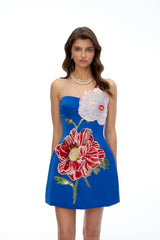 Damaris Blue Flora Embroidered Mini Dress