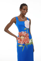 Damaris Blue Floral Embroidered Maxi Dress