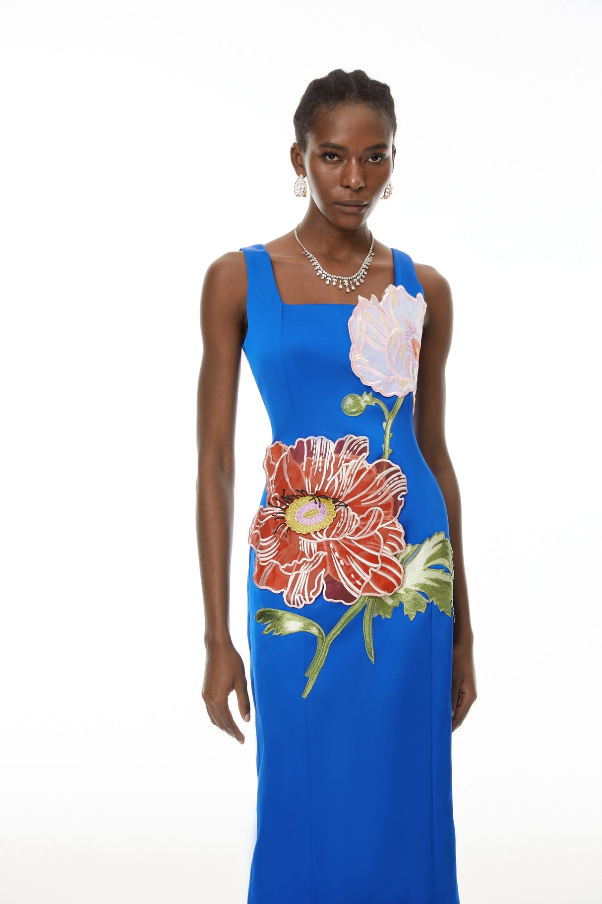 Damaris Blue Floral Embroidered Maxi Dress
