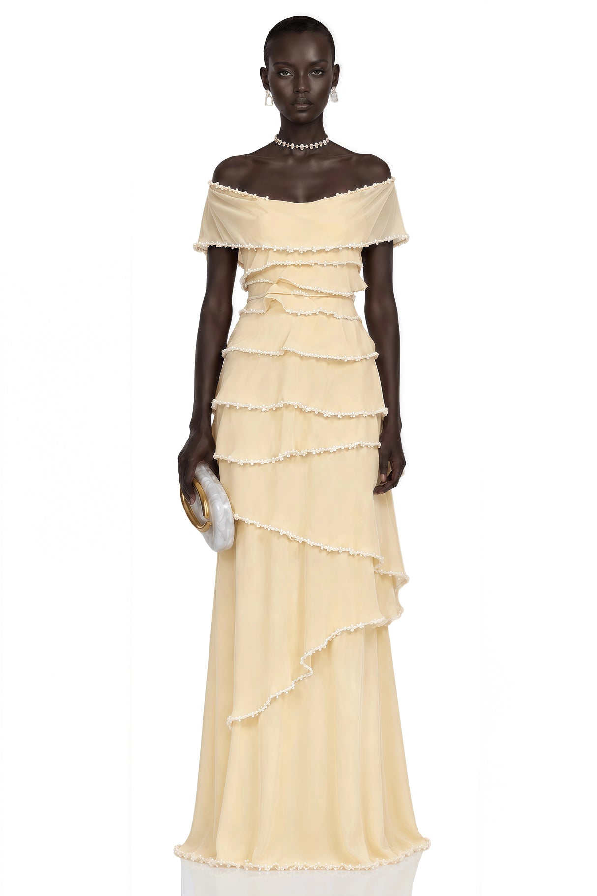 Damla Butter Asymmetrical Tiered Maxi Dress